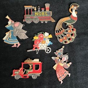 Metal Christmas Ornaments Peacock 1981 Truck Noel Train Flower Cart Angel